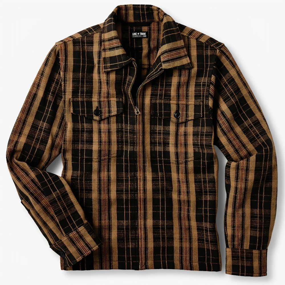 Line of Trade Full-Zip Logger Shirt Jacket - Brown & Gold Plaid - Size Large